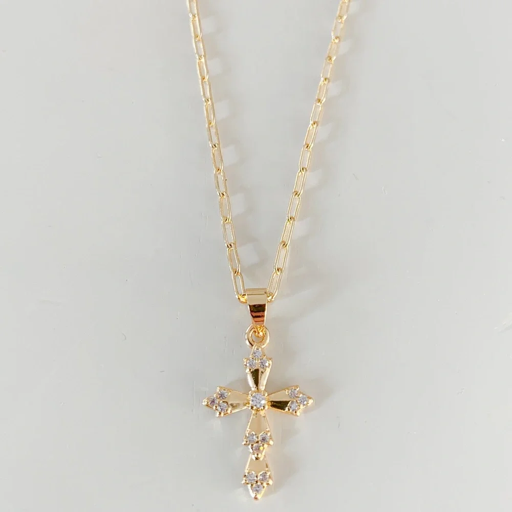 Dainty CZ Cross Necklace | 14k Gold Filled - Picture 7 of 12